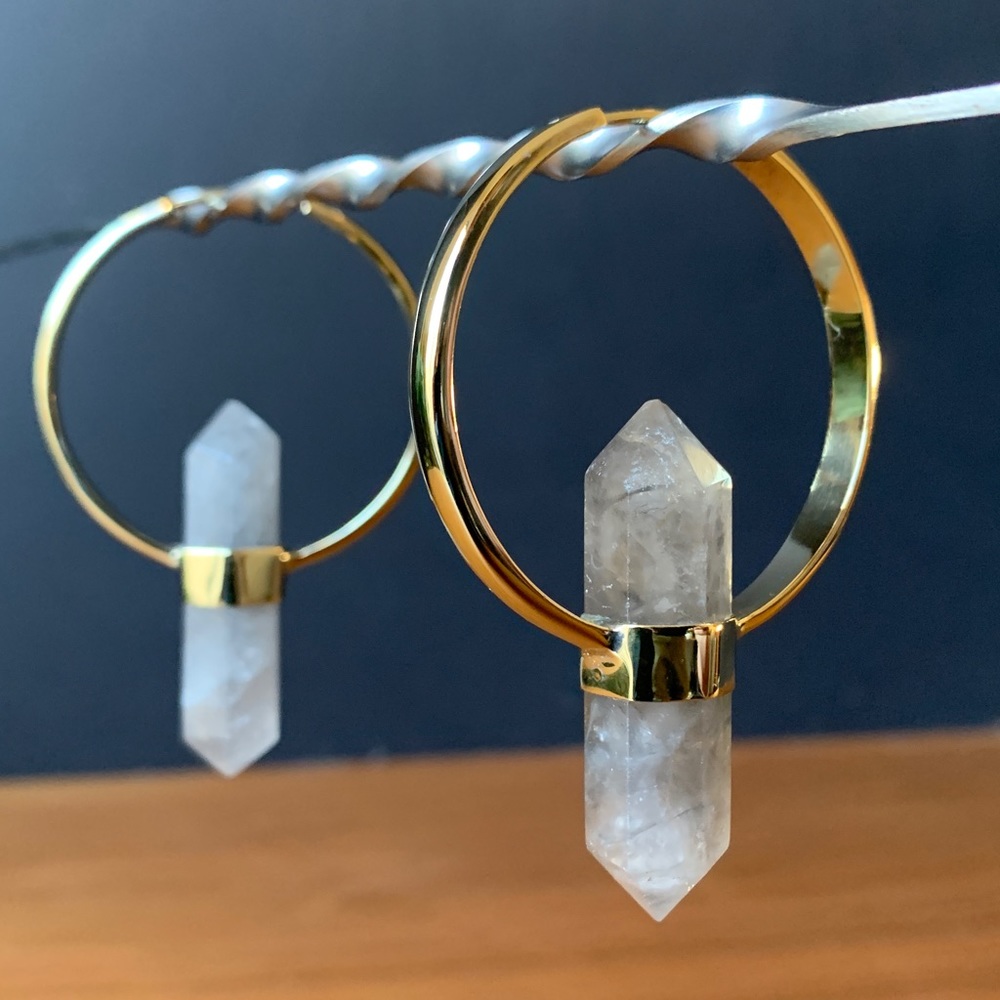 Buddha Jewelry Organics Alchemy Mini Hoops - 16g Brass and Smokey Quartz